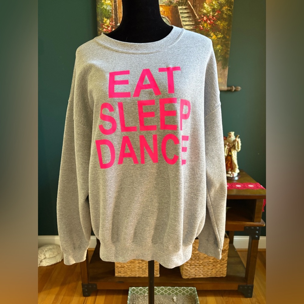 Gildan Heather Gray Sweater with Vibrant Pink Text